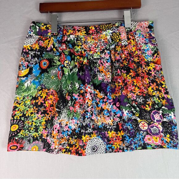 See By Chloe Silk Pleated Floral Mini Skirt Womens 8 Pockets Multicolored Luxury - Picture 2 of 12